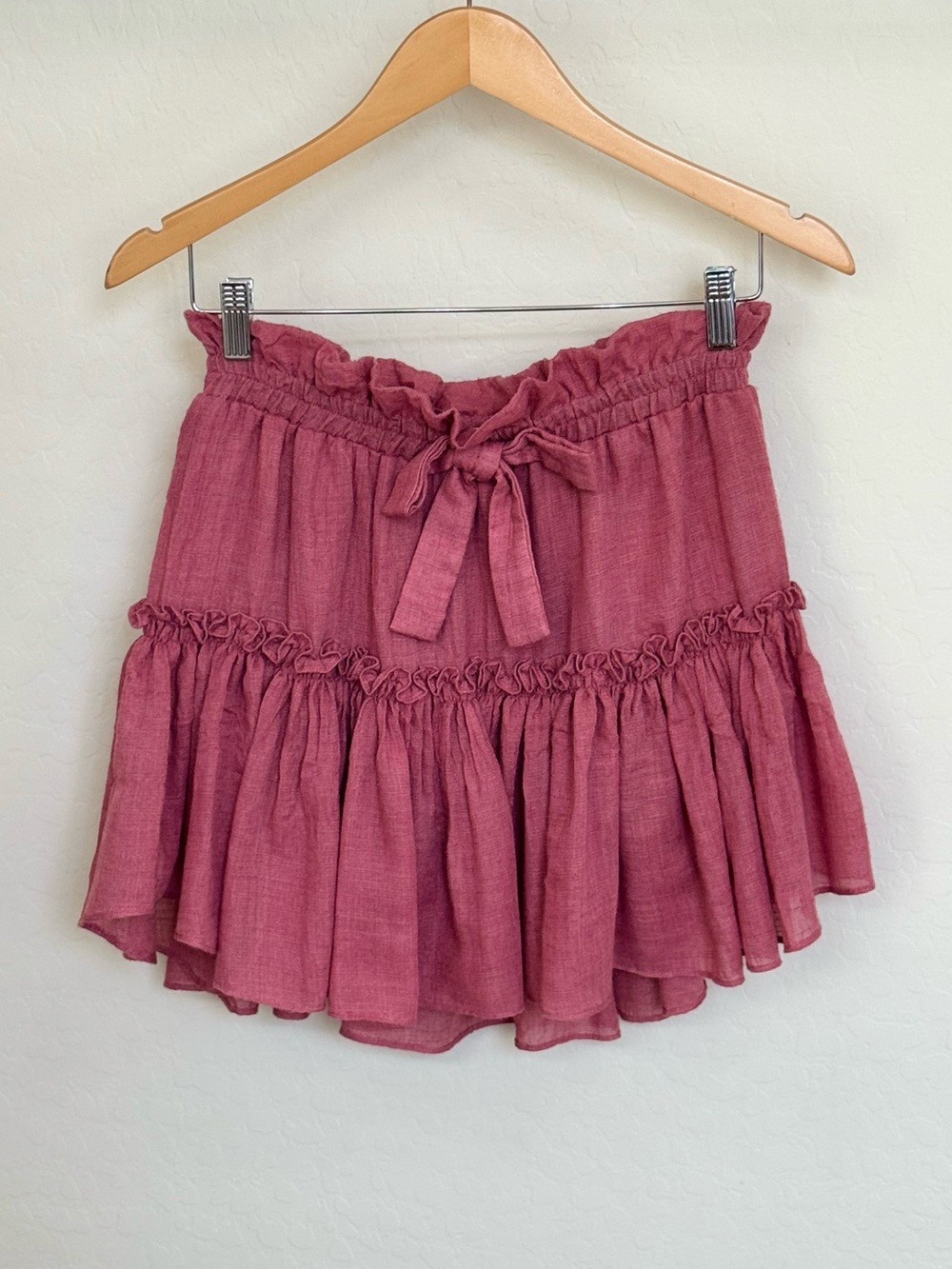 MISA Los Angeles Dusty Rose Ruffle Tiered Paperbag Boho Mini Skirt Size Medium